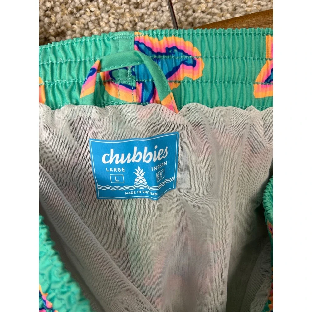 Chubbies Mens Teal Neon Hammerhead Shark Print Swim Trunks 5.5 Inch Inseam Large